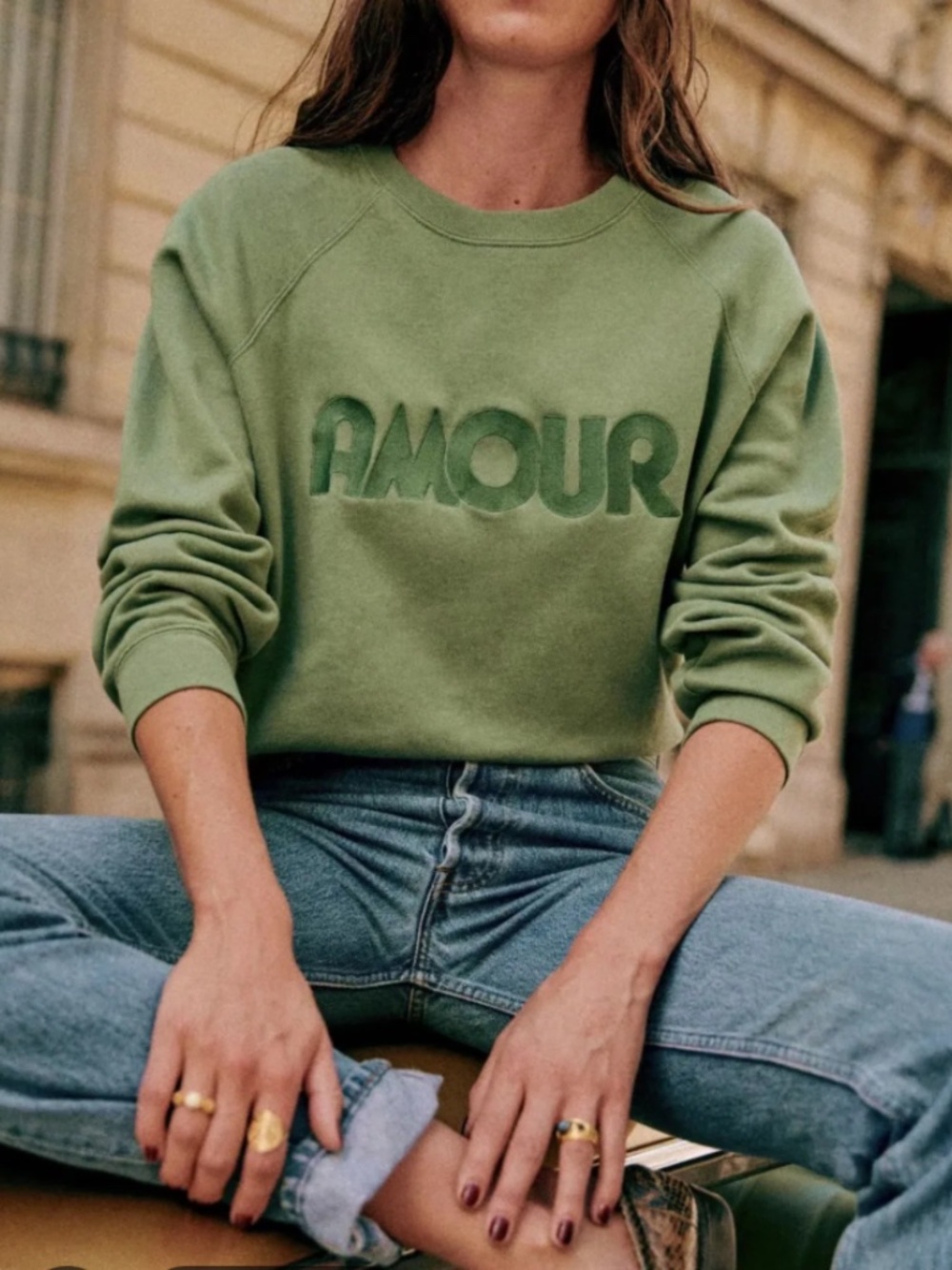 Sezane Amour Sweatshirt Size XXL Green Colorful Cozy Fall (V)